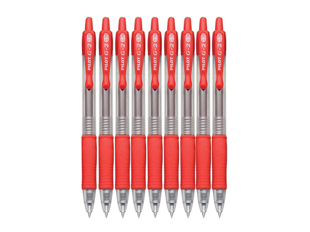 G2 Retractable Premium Gel Ink Roller Ball Pens Ultra Fine Point (.38mm) Red Ink 9 pack; Refillable & Premium Comfort Grip