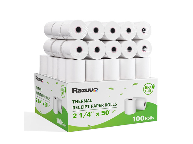 (100 Rolls) 2 1/4 x 50 Thermal Receipt Paper, White BPA-Free, Compatible with POS, Credit Card Terminals and Most Register Machines