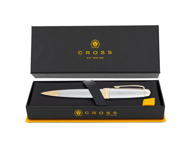 Cross Bailey Personalized Ballpoint Pen in Chrome with 23k Gold Trim Engraved Pen for Graduation, Promotion, Retirement, Corporate Team Member