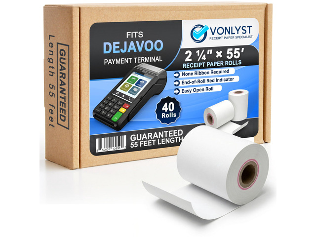 Thermal Receipt Paper Rolls for Dejavoo Z8 Z9 Z11 P1 P3 P8 QD1 QD2 QD4 QD5 2 1/4 x 55 BPA Free Credit Card Machine & POS Printer Paper with Red...