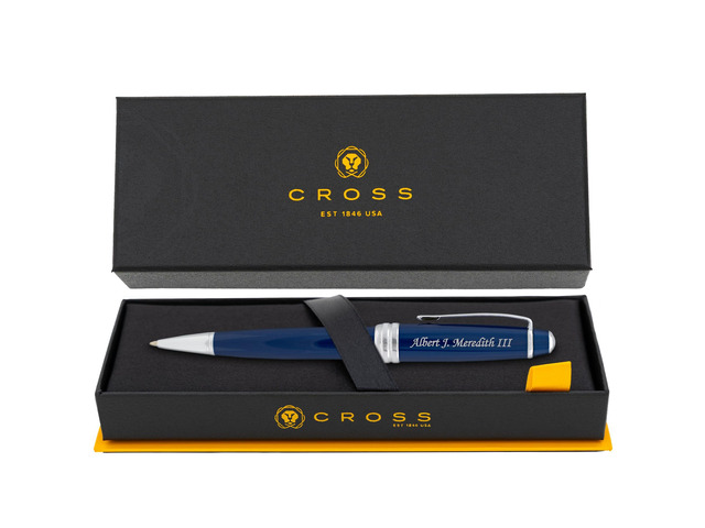 Cross Bailey Personalized Ballpoint Pen in Blue Lacquer with Chrome Trim Engraved Pen for Graduationt, Job Promotion, Retirement, Corporate Team