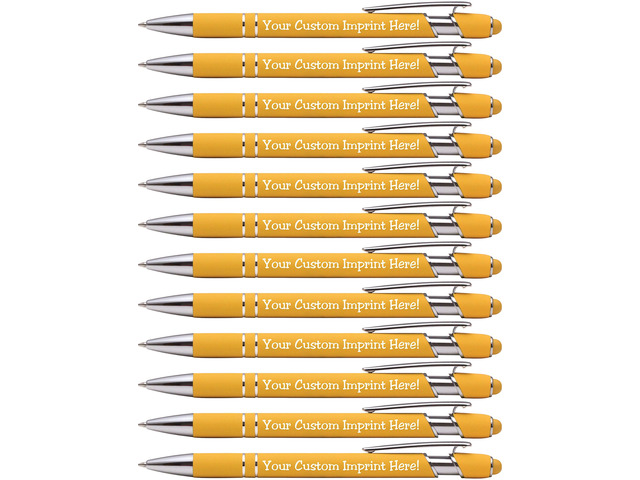 ExpressDesigns - Premium Custom Pens with Stylus Burst of Color Personalized Soft Touch Metal Printed Name Pens w/Black Ink - Imprinted w/Logo...