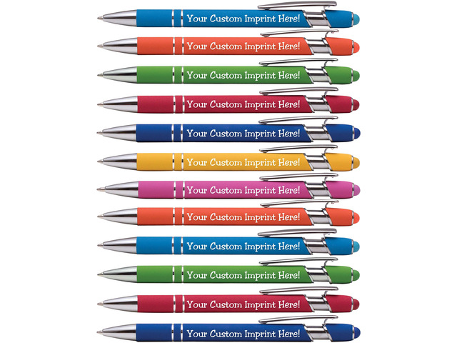 ExpressDesigns - Premium Custom Pens with Stylus Burst of Color Personalized Soft Touch Metal Printed Name Pens w/Black Ink - Imprinted w/Logo...