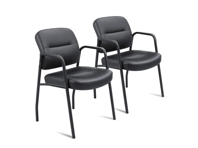 Waiting Room Chairs Set of 2, PU Leather Reception Guest Chairs with Padded Arms, Stationary Office Side Chairs for Conference Room, Lobby, Church,...