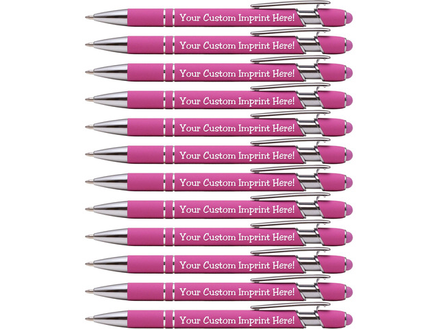 ExpressDesigns - Premium Custom Pens with Stylus Burst of Color Personalized Soft Touch Metal Printed Name Pens w/Black Ink - Imprinted w/Logo...
