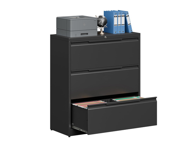 Metal File Cabinet with Lock, 3 Drawer Lateral File Cabinet Lockable Lateral Filing Cabinet for A4/F4/Lagel/Letter