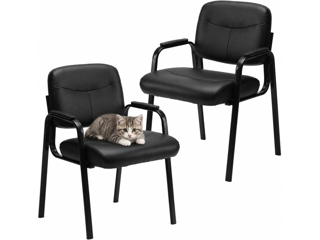 Waiting Room Chairs, PU Leather Padded Arms, Set of 2 Office reception, conference rooms, clinics, metal frame, no wheels, thick padded seats,...