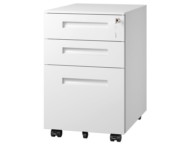 3 Drawer File Cabinet with Lock, Fully Assembled Except Casters Under Desk Metal Filing Cabinet with Wheels for Home Office, Printer Stand fits...