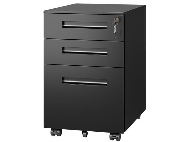 3 Drawer Mobile File Cabinet, Fully Assembled Except Casters Metal Filing Cabinet with Lock Under Desk for Home Office, Printer Stand fits...