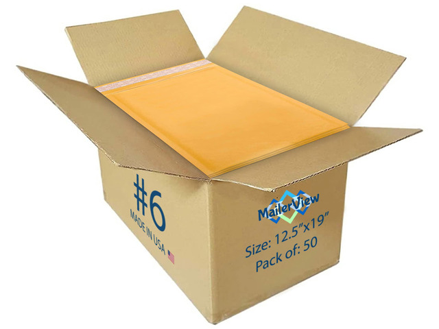 Kraft Bubble Mailers 12.5x19.5, Self Seal Padded Envelopes #6, 50 Pack Holds Clothing & Bulk Items, No Tape Needed, Cushioned Protection,...
