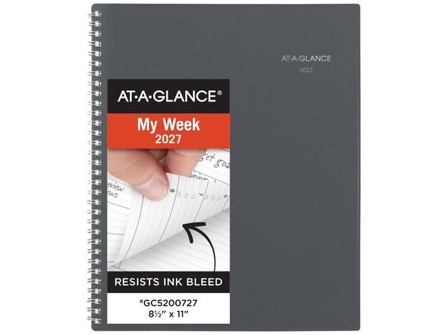 2027 Appointment Book Planner, Weekly & Monthly, 8.5' x 11', Quarter-Hourly, DayMinder, Gray (GC5200727)