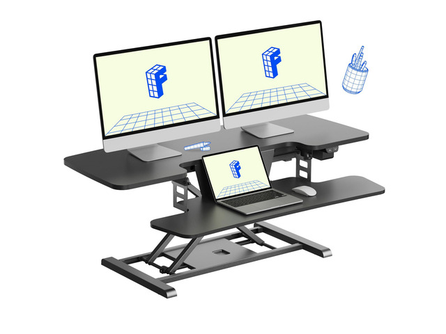 42 inch Electric Motor Desk Converter, Height Adjustable Motorized Stand up Desk Riser with Quick Release Keyboard Tray, Black Monitors and Laptop...