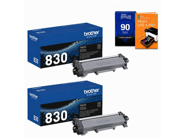 Genuine TN830 2-Pack Standard Yield Black Toner Cartridge, for MFC-L2820DW, MFC-L2880DW, HL-L2460DW, MFC-L2900DW, HL-L2480DW, MFC-L2760DW, Bundle...