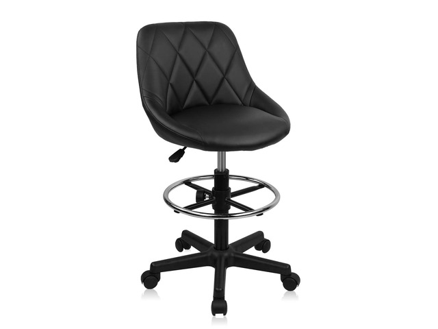 Adjustable Drafting Chair with Backrest & Wheels, Tall Swivel Rolling Stool with Height Adjustable Footrest, PU Leather Ergonomic Office Desk Chair...