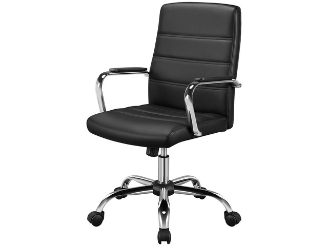 Black Office Chair PU Leather Swivel Rocking Desk Seat with Arms Foam-padded channel-stitched PU leather back supports desk hours; chrome frame...