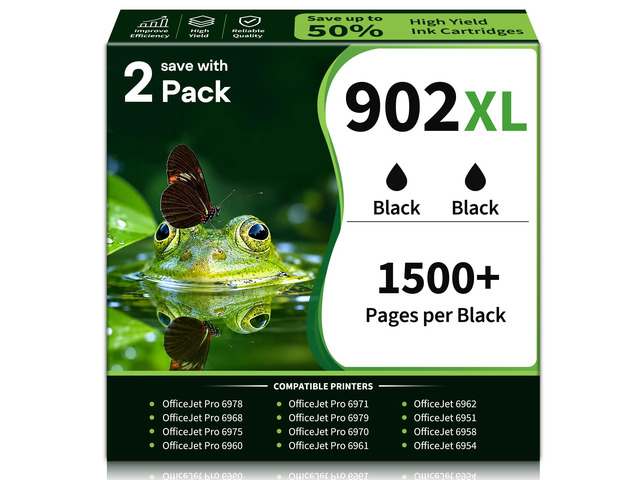 902XL 902 Black Ink Cartridges High Yield 2-Pack Replacement for HP 902XL Compatible 902 Black Ink Cartridges Combo Pack for OfficeJet Pro 6978...