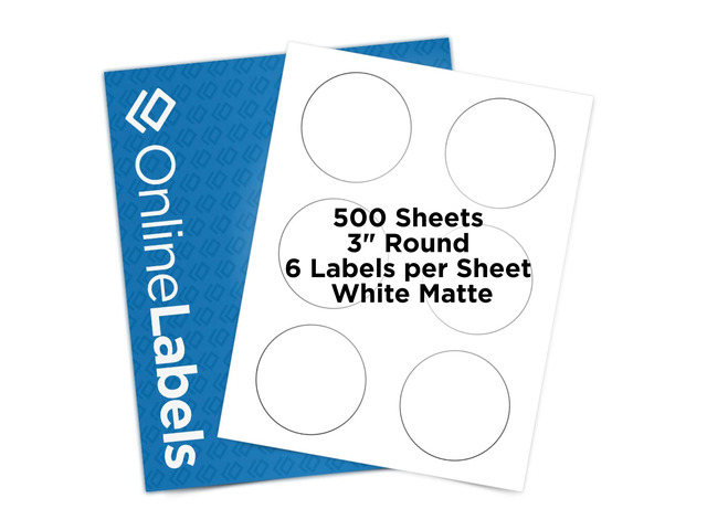 OnlineLabels 3' Circle Labels - White Matte - Inkjet/Laser - 500 Sheets Permanent Adhesive, Blank Round Labels, Inkjet & Laser Compatible, Ideal...