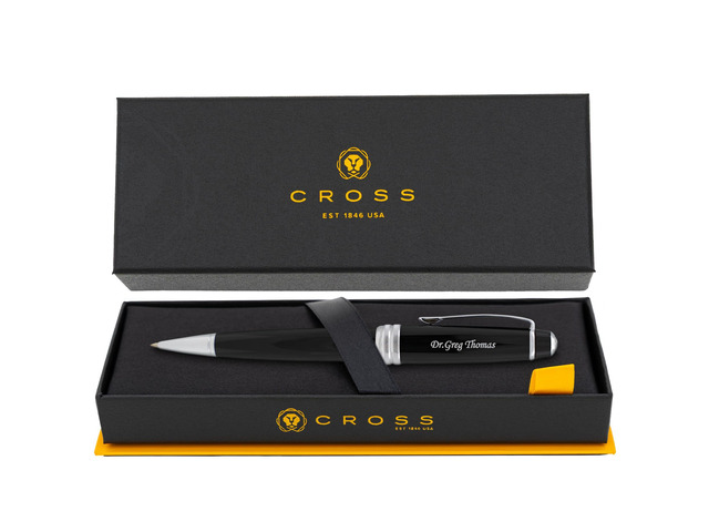 Cross Bailey Personalized Ballpoint Pen in Black Lacquer with Chrome Trim Engraved Pen for Graduation, Job Promotion, Retirement, Corporate Gift