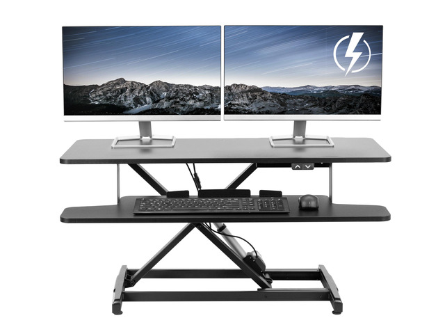 Black 36 inch Electric Desk Converter, DESK-VE36B Height Adjustable, Stand Up Desk Riser, Wide Keyboard Tray, Dual Monitor and Laptop Workstation