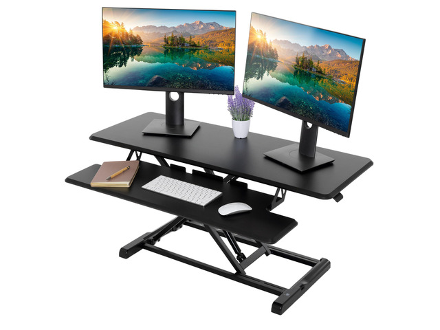 Standing Desk Converter - 42 Inch Adjustable Sit to Stand Up Desk Workstation, MDF Wood, Ergonomic Desk Riser with Keyboard Tray, Desktop Riser for...