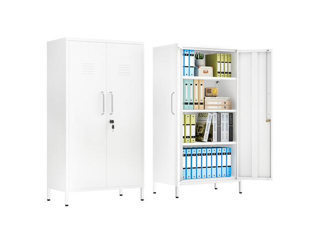 47.24' White Lockable Small Metal Storage Locker Employees Locker with 2 Doors & 2 Adjustable Shelves, Steel File Cabinet for Employees, Home,...