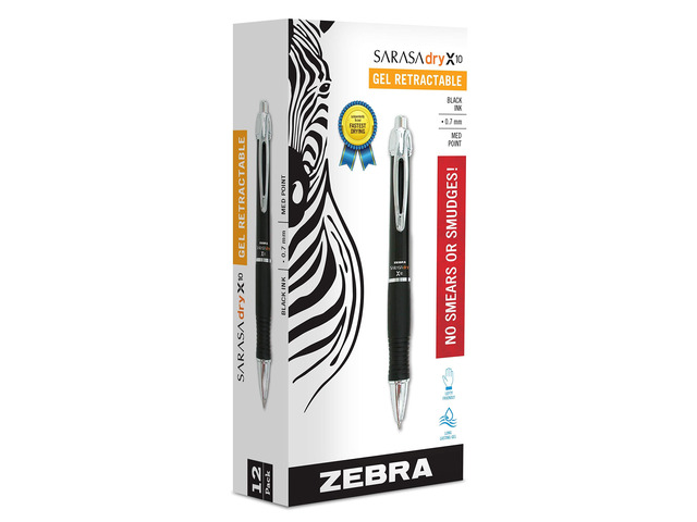 SARASA X10 Retractable Gel Pen, Black Ink, 0.7mm, 12-Pack Rapid-Dry Ink, Smooth, Smear-Resistant, Wide Barrel, Ideal for Left-Handed Writers,...