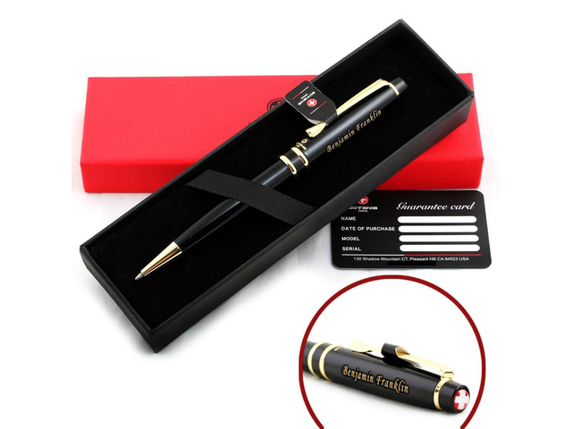 Swiss Engraved Rollerball Pen Personalized Gift Pen for Men & Women, Refillable Brass Pen with Gift Box, Free Laser Engraving Included