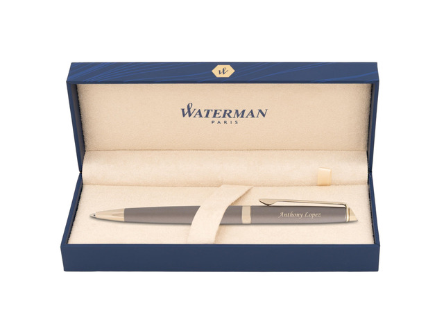 Waterman Hemisphere Personalized Ballpoint Pen in Metallic Grey, Gold Trim Engraved Pen for Executives, Retirement, Board Members, Career...