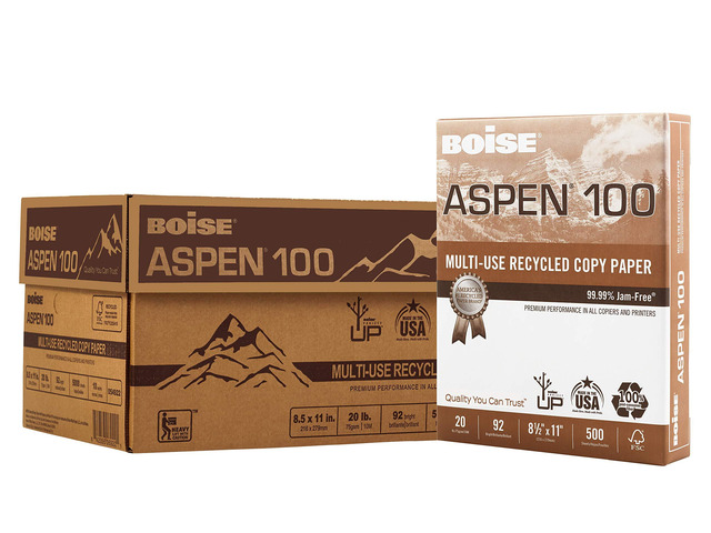 Boise Paper 100% Recycled Multi-Use Copy Paper, 8.5' x 11' Letter, 92 Bright White, 20 lb, 10 Ream Carton (5,000 Sheets)
