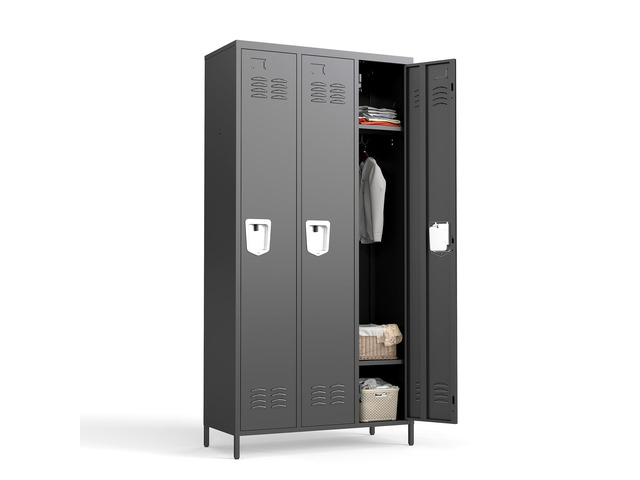 3 Doors Metal Lockers for Employees 71' H Storage Cabinet Lockable Locker with Shelves Steel Storage Locker for Gym School Office Home Requires...