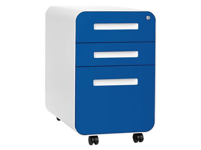 Stockpile 3 Drawer File Cabinet with Lock - Under Office Desk Metal Filing Cabinet, Legal/Letter File Folders, Wheels and Stationary Feet,...