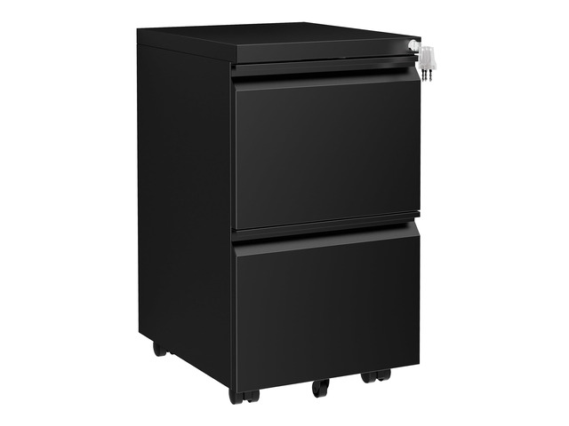 2 Drawer Metal Mobile File Cabinet with Lock and 4 Keys Pre-Assembled Under Office Filing Cabinet for Home Office with Anti-tilt Wheels,...
