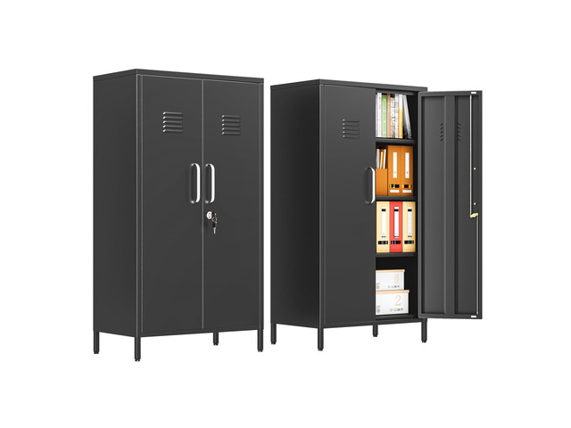 47.24' Black Lockable Small Metal Storage Locker 2 Doors & 2 Adjustable Shelves, Steel File Cabinet for Employees, Home, School, Office & Gym