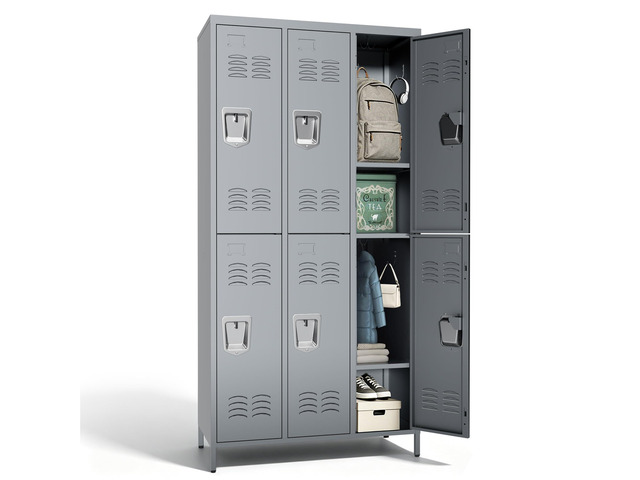 6-Door Lockers for Employees, Metal Storage Cabinet Heavy-duty steel, lockable, shelves & hooks, ventilated, card slot included, fits...