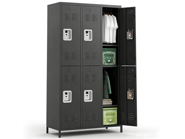 6-Door Lockers for Employees, Metal Storage Cabinet Heavy-duty steel, lockable, shelves & hooks, ventilated, card slot included, fits...