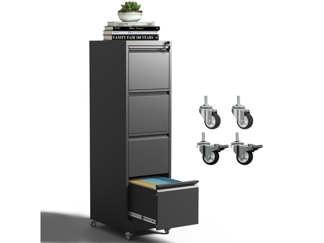 4 Drawer Mobile File Cabinet, Metal Filing Cabinet with Lock and Wheels, Home Office Rolling File Cabinets for Legal/Letter Hanging File Folders,...