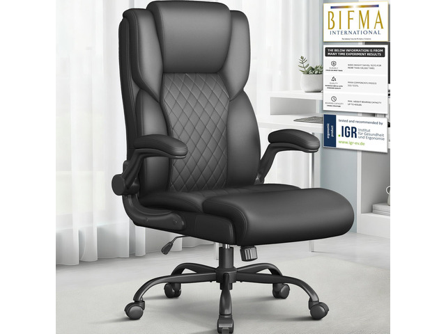 Office Chair,Big and Tall Office Chair,Home Desk Computer Chair, Executive Leather Computer Chair with Lumbar Support& Flip-Up Arms, Rocking...