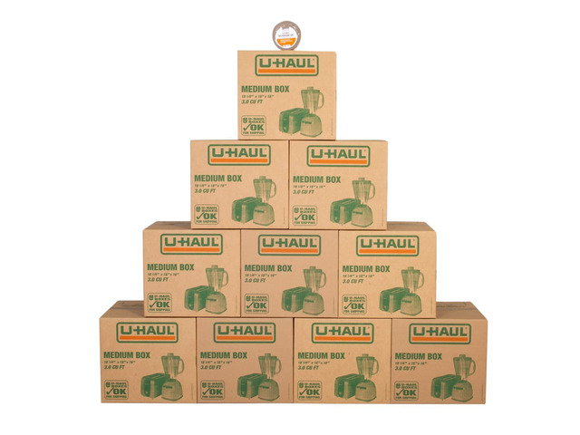 Medium Moving Boxes - Pack of 10 Boxes with Handles - 18 x 18 1/8 x 16- Bonus Roll of Tape Included