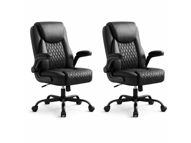 Black Office Desk Chair with 90° Flip-up Arm, 2 Pack Leather Chair for Home, Ergonomic Design Office Chair, Computer Desk Chair for Gaming,...