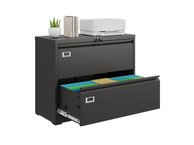 2 Drawer Lateral File Cabinet, Assembly Required Wide Metal Filing Cabinet with Lock for Letter/Legal/F4/A4 Hanging Files, Storage Cabinet, Black