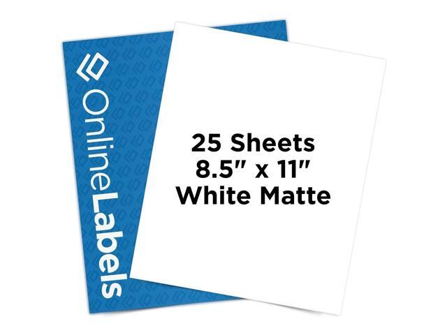 OnlineLabels 8.5' x 11' Sticker Paper - White Matte - Inkjet/Laser 25 Sheets, Permanent Adhesive, Blank Full Sheet Labels, Inkjet & Laser...