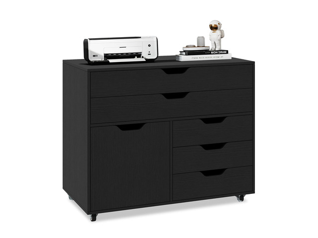File Cabinet, 4 Drawer Filing Cabinet with Doors Mobile Storage Organizer, Wooden Printer Stand on Wheels for Study, Home Office, Living Room...