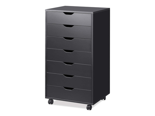 7-Drawer Office File Cabinets, Mobile Craft Storage Cabinet, Black Wood Drawer Unit, Storage Cabinet, Rolling Cart, Printer Stand, Filing Cabinet...