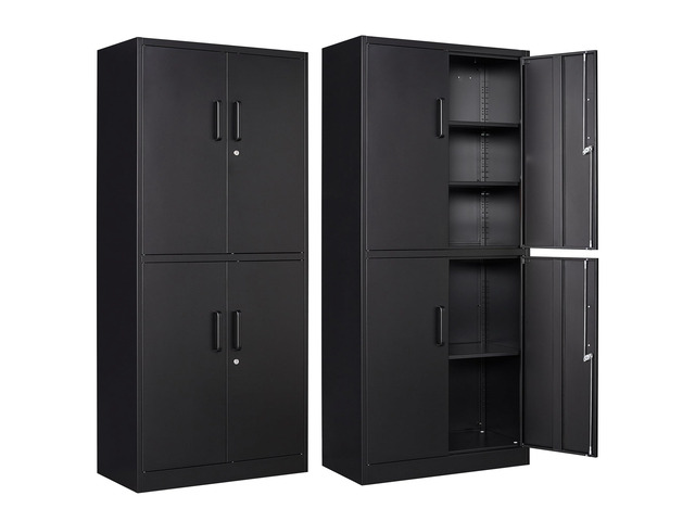 Metal Storage Cabinet with Lock Door, Adjustable Shelf Steel Cabinets for Office, Home,Pantry,Kitchen,Garage Utility Cabinet (4 Door-Black)