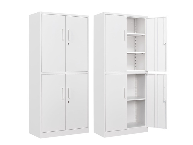 Metal Storage Cabinet with Lock Door, Adjustable Shelf Steel Cabinets for Office, Home,Pantry,Kitchen,Garage Utility Cabinet (4 Door-White)