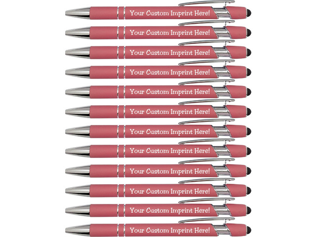 ExpressDesigns - Pastel Premium Custom Pens with Stylus Personalized Soft-Touch Metal Printed Name Pens w/Black Ink - Imprinted w/Logo or Message...