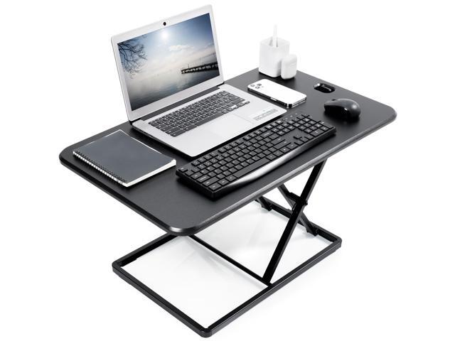 Ultra-Slim 32 Inch Single Top Height Adjustable Standing Desk Riser, Compact Sit Stand Desktop Converter for Monitor or Laptop, Black, DESK-V032J