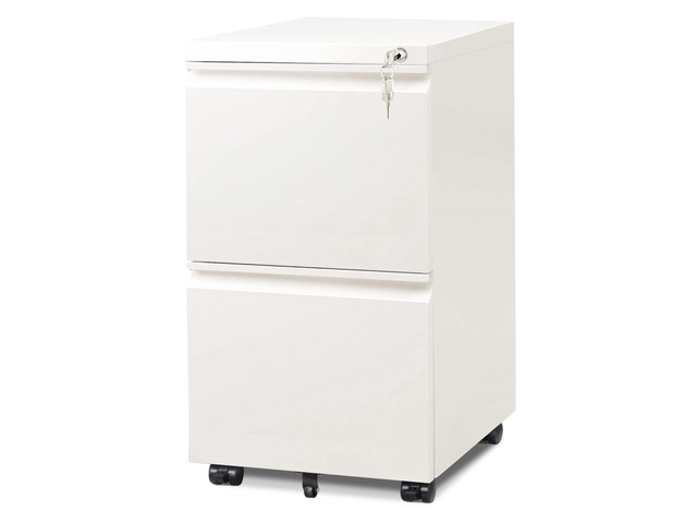 2 Drawer File Cabinet with Lock for Home Office, Fully Assembled Under Desk Metal Filing Cabinet with Wheels, Fits Letter/Legal/A4 Size, White