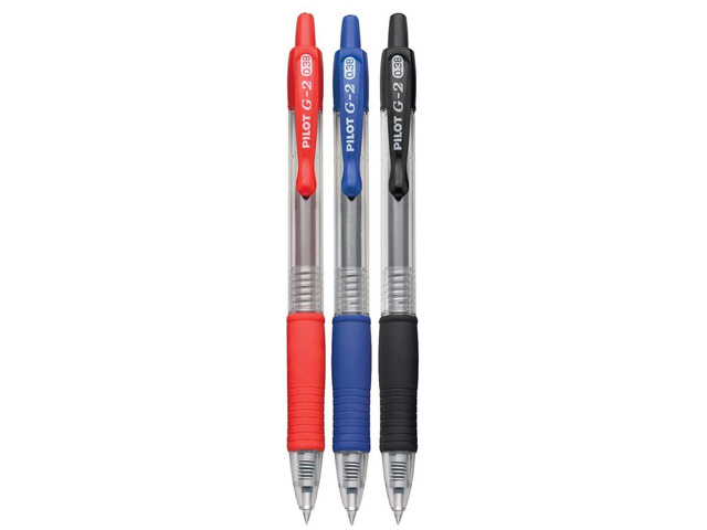 G2 Retractable Premium Gel Ink Roller Ball Pens Ultra Fine Point (.38mm) Black/Blue/Red Ink 3 pack; Refillable & Premium Comfort Grip