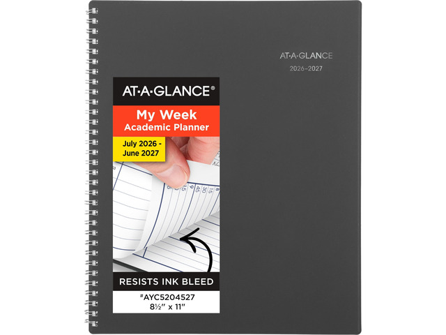 Planner 2026-2027 Weekly & Monthly Academic 12-Month July-June Quarter-Hourly Appointment Book, 8-1/2' x 11', DayMinder, Charcoal (AYC52045)